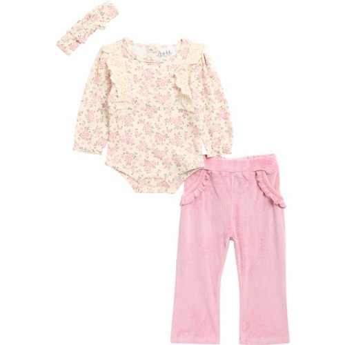 Floral Long Sleeve Bodysuit, Pants & Headband Set