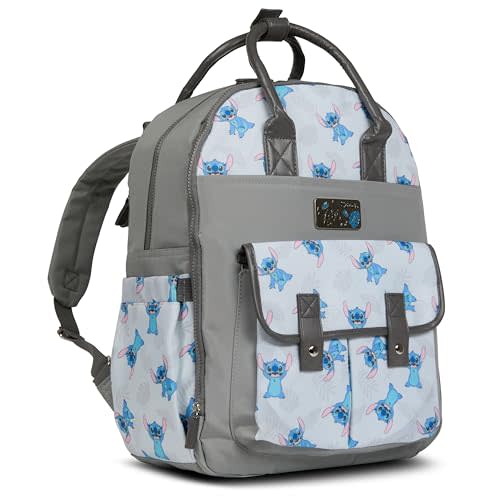 Disney Diaper Bag Backpack with Changing Pad Stich – 16” Nylon Baby Bag for Parents, Insulated Bottle Holders, Multiple Storage Pockets