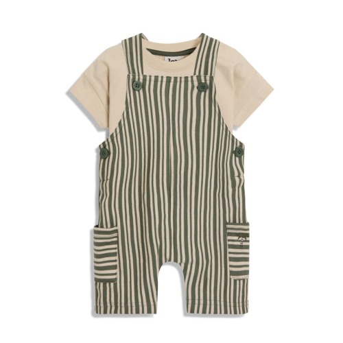 Stripe Cotton Shirt & Overalls Set, 3-6M