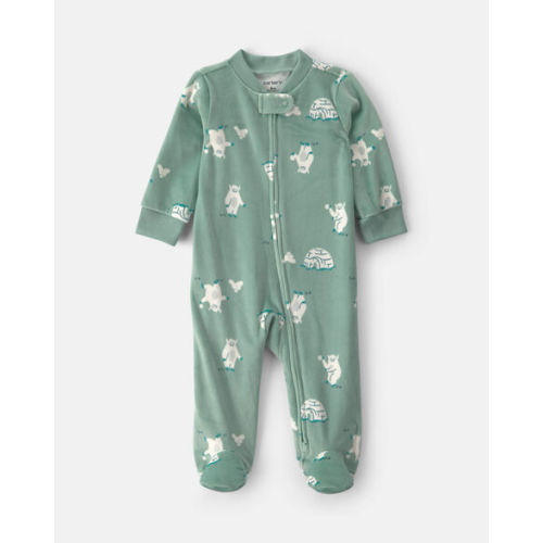 Baby Boy Yeti Fleece 2-Way Zip DreamPlush Sleep & Play Pajamas - Green | Carter's