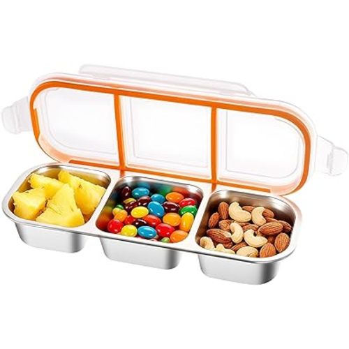 Bandesun Stainless Steel Snack Containers for Kids & Adults, 1 Pack Leek Proof Metal Bento Lunch Box with lids, Lunchable Containers for Travel, School, Home - Stackable Bento Snack Box