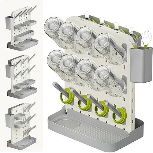 DIY Baby Bottle Drying Rack, Holds 12 Bottles, Space-Saving for Small Kitchen Counters, Modular Bottle Dryer with Removable Rods & Baskets, BPA-Free Countertop Organizer for Baby Feeding Essentials