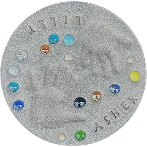 Large DIY Stepping Stone Kit, Handprint Stepping Stone, Mother's Day Gift, Footprint Stepping Stone (12 Inch + Stamp Set)
