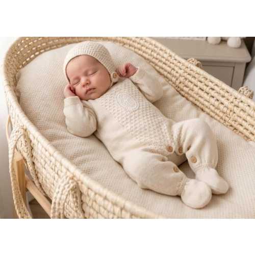 Knitwear Newborn BEIGE White knit Goin Home baby outfit first cloth from hospital made spain