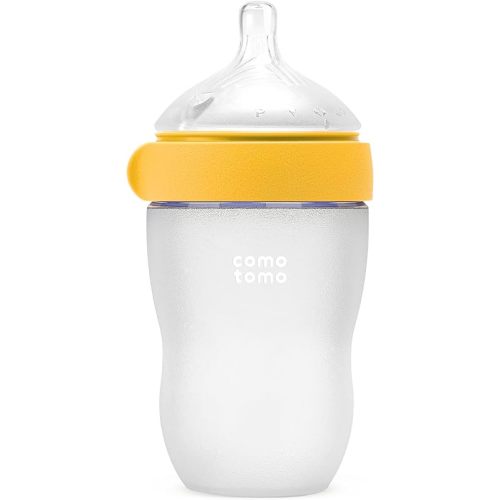 Comotomo Silicone Baby Bottle Gen 2 – 2026 Release (8oz) – Soft, Wide-Neck Bottle for Comfortable Feeding (6-12 Months) with Dual Anti Colic Vents (Includes Medium Flow Nipples), Yellow (Double Pack)