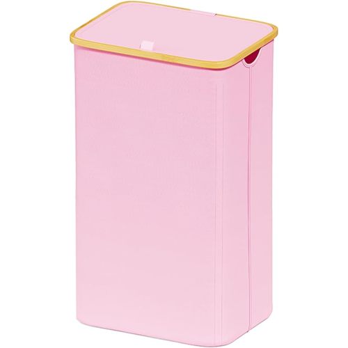 SUOCO Laundry Hamper with Lid, 29 Gal (110L) Clothes Basket with Bamboo Handles, Large Foldable Laundry Hamper for Bedroom, Bathroom, Dorm, Laundry Room - Pink