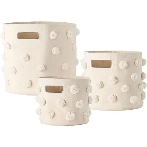 Pehr Pom Pom Trio Bundle, Natural | Bin, Pint & Mini | 100% Cotton Canvas, Handmade Decorative Organizers | Stylish Nursery & Playroom Storage, Durable & Functional