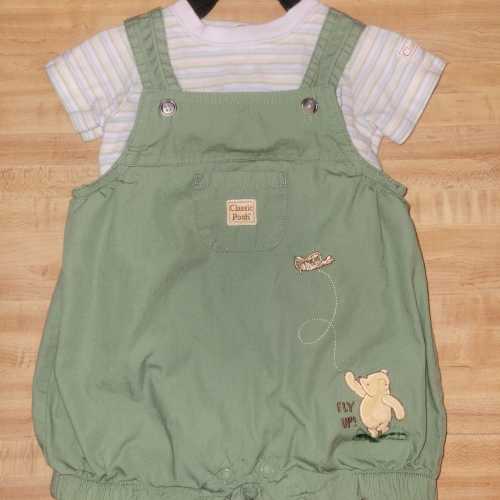 Classic Pooh Baby Romper Green Winnie the Pooh Fly Up! Embroidery Outfit 6M