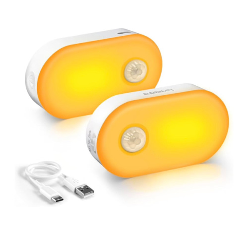Lyridz Rechargeable Night Light with Motion Sensor, Dimmable Amber Nightlights for Bathroom, Bedroom, Kids Room, Hallway, Stairs, Pet House, 2 Pack