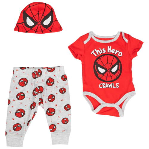 Spider-Man This Hero Crawls 3-Piece Bodysuit Set and Cap-0-3 Months
