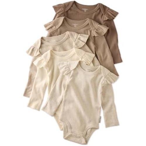 Butterblu Ashley 5-Pack Long Sleeve Ruffle Shoulder Bodysuits 100% Cotton