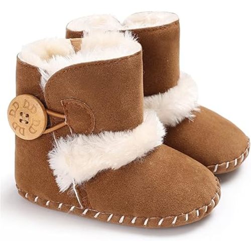 HsdsBebe Baby Boys Girls Snow Boots Premium Button Non Slip Soft Sole Toddler First Walker Winter Warm Crib Shoes