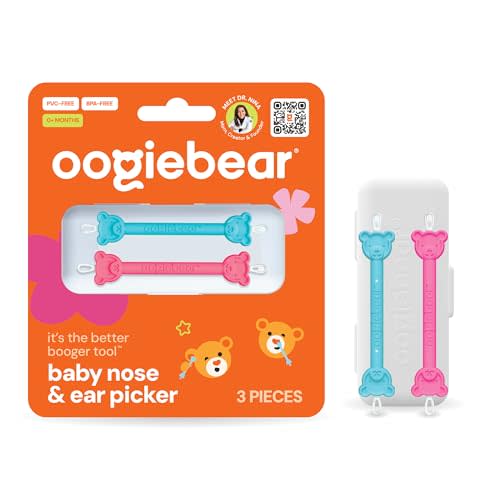 oogiebear: Baby Nose Cleaner & Ear Wax Removal Tool - Safe Booger & Earwax Removal for Newborns, Infants, Toddlers - Dual-Ended - Essential Baby Stuff, Diaper Bag, Raspberry & Seafoam with case