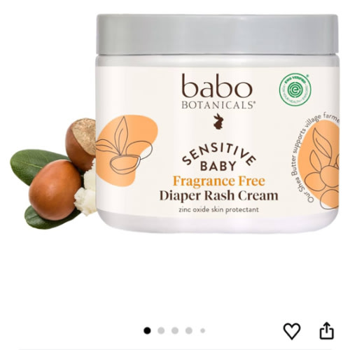 Babo Botanicals Sensitive Baby Fragrance-Free Diaper Cream - 25% Natural Zinc Oxide - Calendula, Shea & Cocoa Butter - EWG Verified - Vegan- from Birth on - 6 Ounce Jar