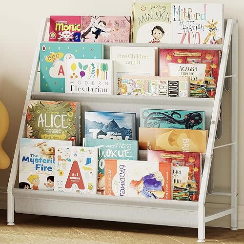Aokitsink 4-Tier Kids Bookshelf, Book Shelf for Kids Rooms,Book Rack for Kid with Four Deep Pockets,Nursery Bookshelves for Kid' Playroom, Toddler Bookshelf as a Children's Gift