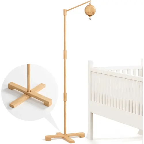 FEISIKE Baby Crib Mobile Arm with Music Box Spin Motor, 57.4 Inch Mobile Arm for Crib Wooden Nursery Decor Hanger Holder for DIY Mobile
