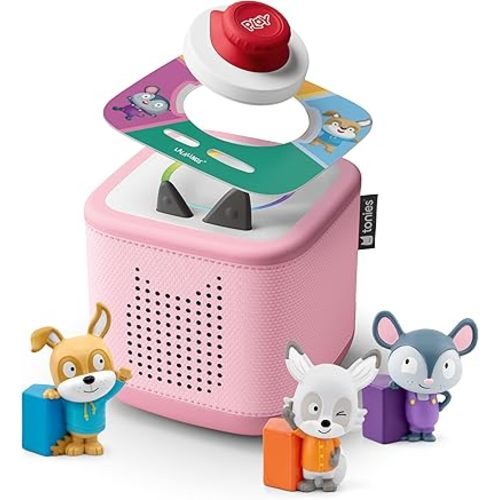 Toniebox 2 Audio Player Bundle for Kids 3+ with Lalalinos Akio, Cosmo, Scout Figurines and Tonieplay Game & Controller - Cloud Pink