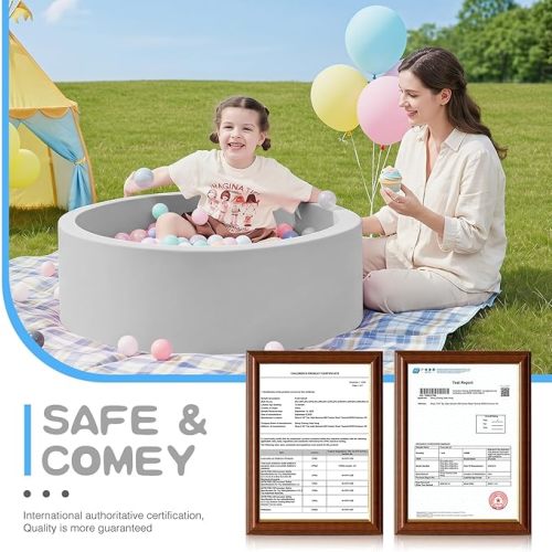 SHJADE Foam Ball Pit, 35.4"x 11.8" Ball Pits for Toddlers, Soft Round Kiddie Baby Playpen Ball Pool for Kids, Ideal Gift for Babies Indoor and Outdoor Game, Grey(Balls not Included)