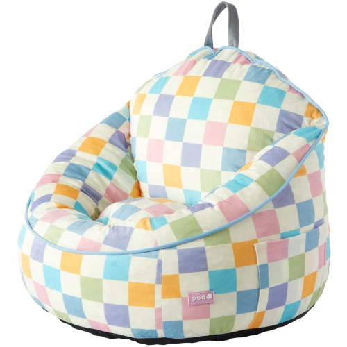 Room Revival Compressed Foam Bean Bag Chair for Kids, Rainbow Checkerboard