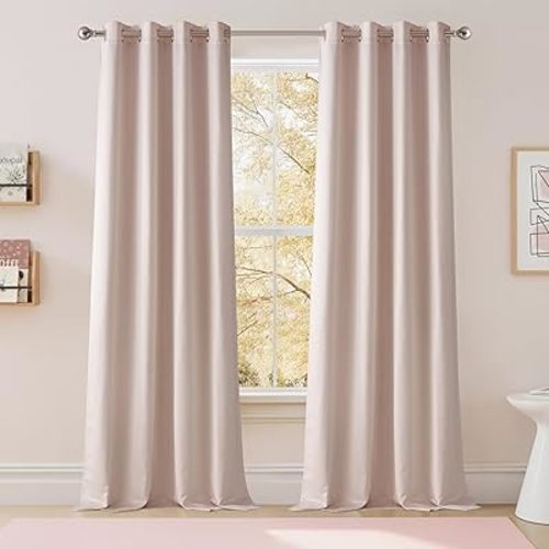 NICETOWN 100% Blackout Window Curtain Panels 84" Long, Pink, 2 Pieces, 52 inches Wide per Panel, Heat & Cold Blocking Faux Silk Drapes with Black Liner for Nursery, Thermal Insulated Draperies