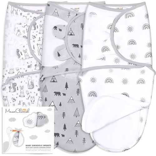 Organic Cotton Baby Swaddle Blanket Wrap with Easy Diaper Change Zipper S/M