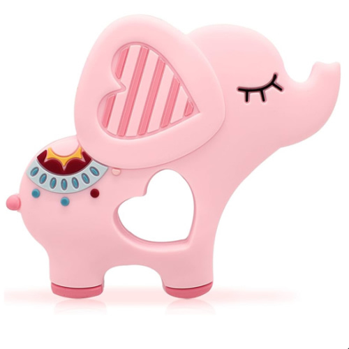 Bigspinach Soft Pink Elephant Teether Toy for Babies 3-6/6-12 Months Silicone Teething Toy Gift for Girls Gum Massager Anxiety Relief Items