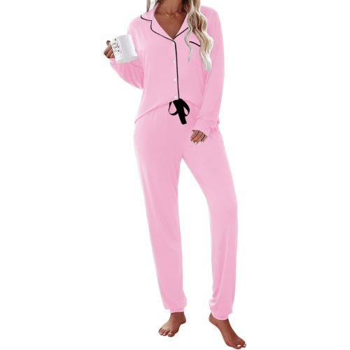 Ekouaer Pajamas Set Long Sleeve Sleepwear Womens Button Down Nightwear Soft Pj Loungewear with Pockets
