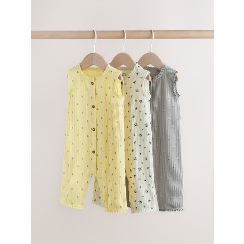 Monochrome Floral Rib Wide Leg Jersey Baby Rompers 3 Pack