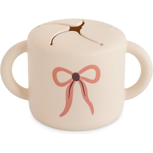 mushie Silicone Snack Cup | Spill Proof Food Container (Bows)