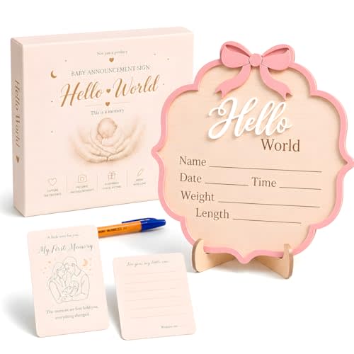 Baby Name Sign For Nursery – Hello World Newborn Sign Beautiful 3D Wood Baby Announcement Sign with with Vintage Delicate Engraved Details for Newborn Photos, Social Media Reveals & Nursery Décor