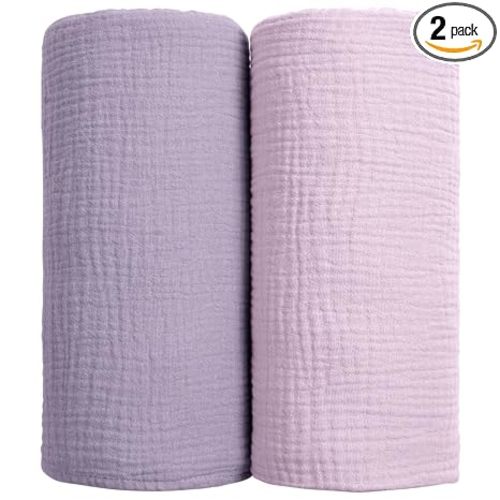 lulumoon Muslin Swaddle Blanket Baby - Cotton Swaddling Blanket Soft Baby Receiving Blankets Neutral 2Pack(Purple)