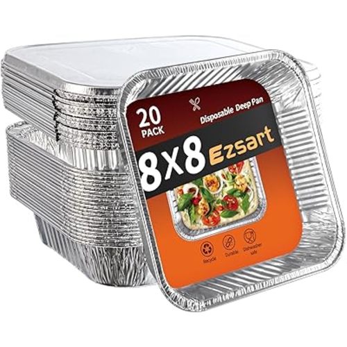 8x8 Aluminum Pans with Lids - 20 Pack Disposable Baking Pans, Heavy Duty Tin Foil Pans with Lids for Cake Baking, Cooking, Heating, Storing, Prepping Food