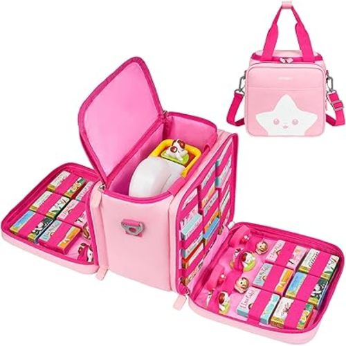 Carrying Case Compatible with Little Tikes Story Dream Machine Books Starter Set,Portable Storage Bag for Story Books and Character with Handle and Shoulder Strap,Pink,Case Only
