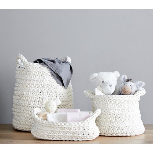 Ivory Chunky Knit Nursery Storage - Large Basket