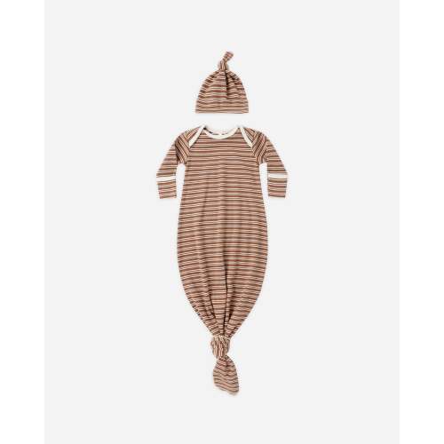 Knotted Baby Gown + Hat Set || Cedar Micro Stripe – Quincy Mae