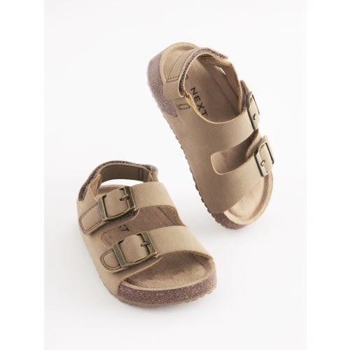 Stone Beige Standard Fit (F) Double Buckle Cushioned Footbed Sandals