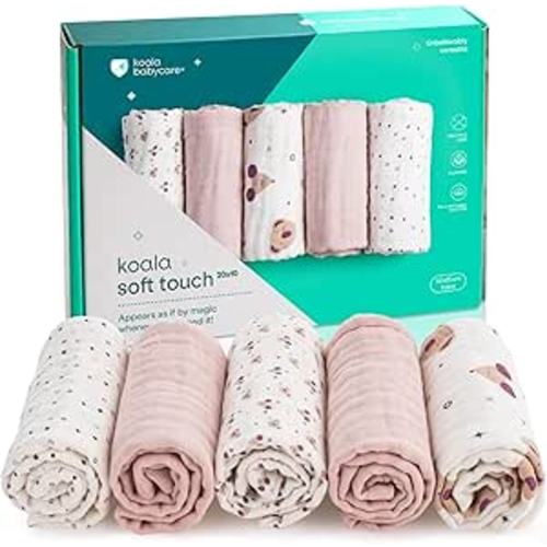 Koala Babycare 5 Pack 20"x10" Organic Burp Cloths for Baby Boys and Girls - GOTS & OEKO-TEX Cotton Burp Rags for Newborns - Absorbent Neutral Burping Cloths for Feeding - Washable Baby Bibs Essentials