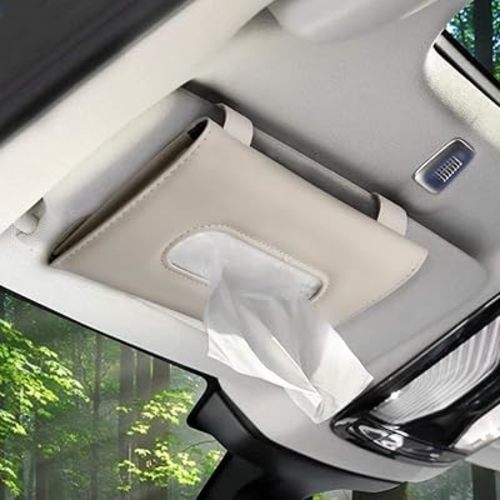Car Tissues Holder for Car, Visor Tissue Holder, Car Tissue Box, Car Disposable Masks Holder, Mask Dispenser for Car (Beige)