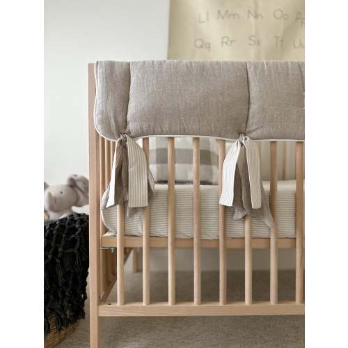 Flax Linen Rail Cover with Knot Ties and Accent Ties (Flax Stripe)