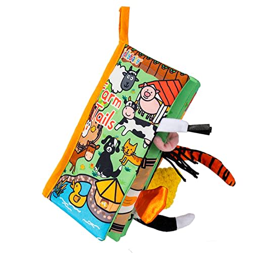 Jollybaby Baby Cloth Books, Touch & Feel Crinkle Soft Books, for Infants Babies, Toddler Early Educational Interactive Stroller Toys, Baby Girl & Boy Gift(Farm Tails)