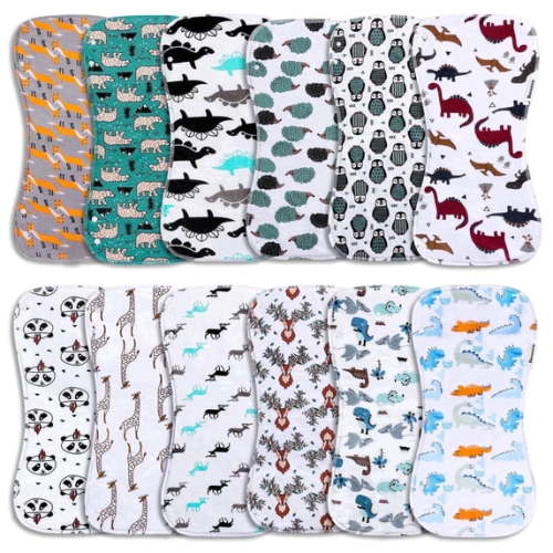 Benoxine Baby Bibs & Burp Cloths Set, 12-Pack, 3-Layer, Large, Super Absorbent, 100% Organic Cotton