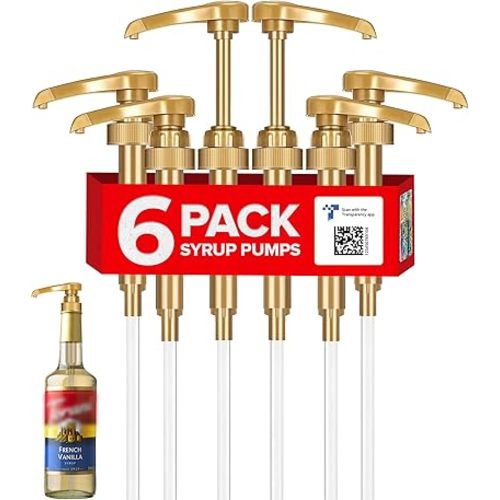Torani Syrup Pump 6-Pack Gold, Coffee Syrup Pump Dispenser