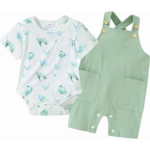 YALLET Baby Boy Clothes Infant Boy Summer Outfits 3 6 12 18 Months Romper+Bib Suspender Shorts Bodysuit Overalls Set