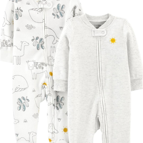 Simple Joys by Carter's Unisex Baby 2-way Zip Thermal Footed Sleep and Play, Pack of 2