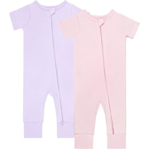 GUISBY Footless Short Sleeve Baby Pajamas with Zipper Cotton Infant Sleepwear