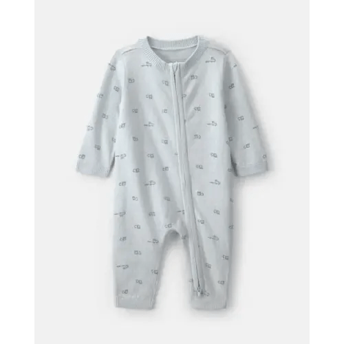 Baby Boy Train 2-Way Zip Long-Sleeve Jumpsuit - Blue | Carter's