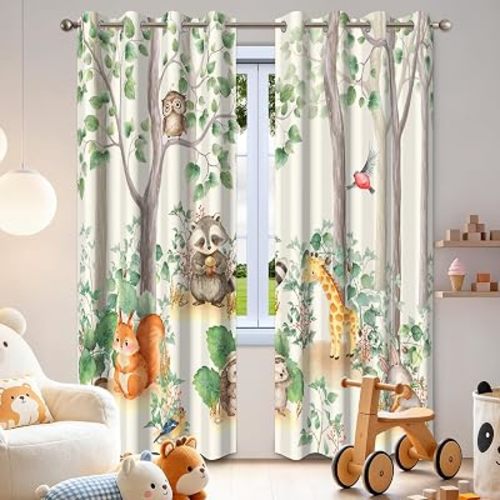 Woodland Animal Blackout Curtains 84 Inch 2 Panels