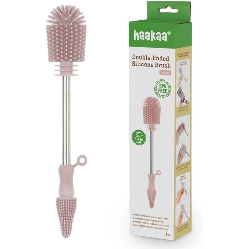 Haakaa Silicone Cleaning Brush Kit – Household Cleaning Brushes for Bottles and Crevices – Food-Grade Silicone: Dishwasher Safe (Brush-Blush)