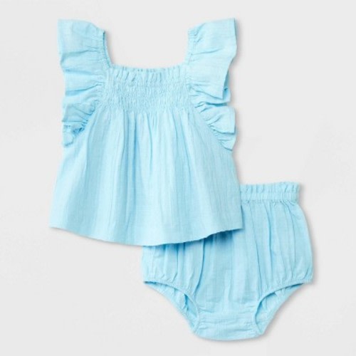 Baby Girls' Dobby Plaid Top & Bloomer Set - Cat & Jack™, Color: Blue, Size: 12M