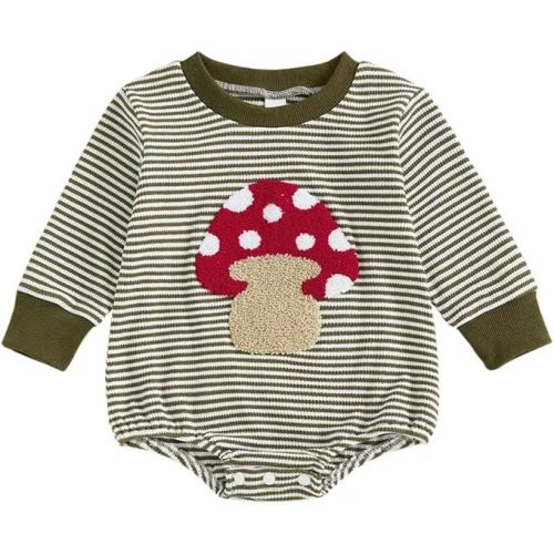 Twinklesweetie Newborn Baby Embroidered Sweatshirt Bubble Romper Unisex Boy Girl Mushroom Bird Bodysuit Fall Winter Clothes